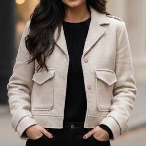 Dynamite Sz S Oatmeal Wool Blend Chore Bomber Jacket